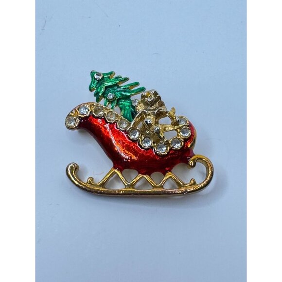 Santa Sleigh Angel Pin Brooch Christmas Tree Holidays Gold-Tone Jewelry Vintage - Picture 3 of 5
